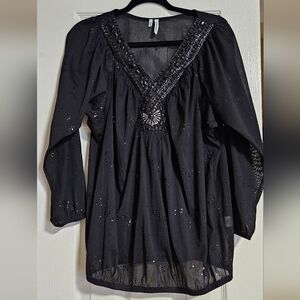 Studio Y Vintage Black Sheer Embellished Blouse Women's Size Medium